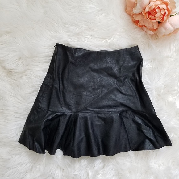 Zara Faux Leather Asymmetrical Ruffle Mini Skirt - Picture 8 of 8